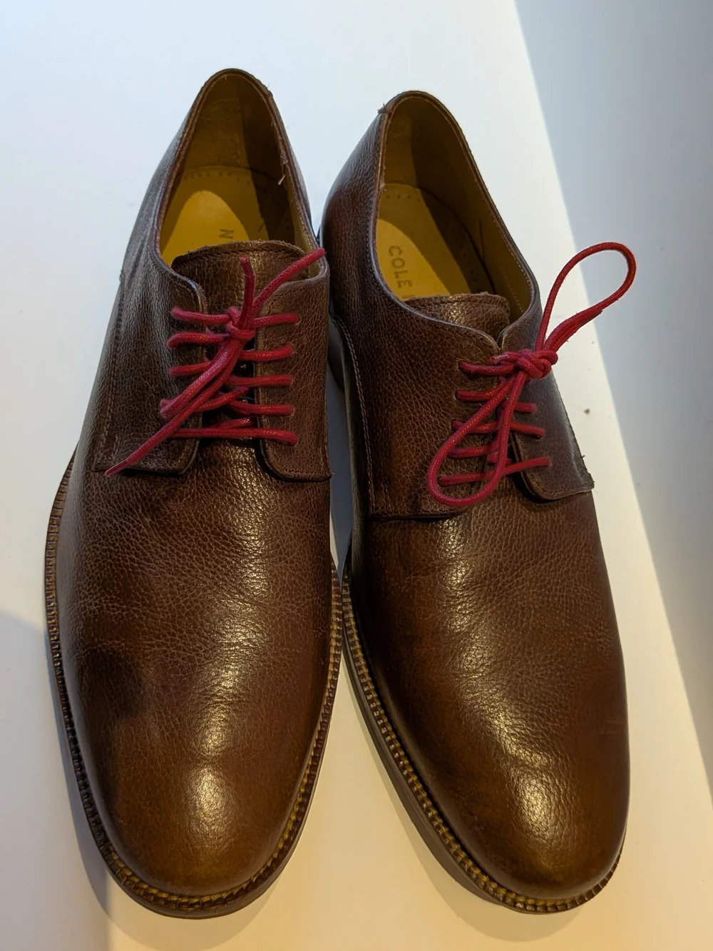 Classic Cole Haan Brown Leather Derby Shoes with Red Laces